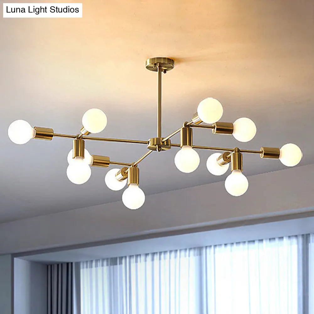 Modern Opal Glass Branch Chandelier With Brass Arm - 6/9/12 Lights Bedroom Hanging Light