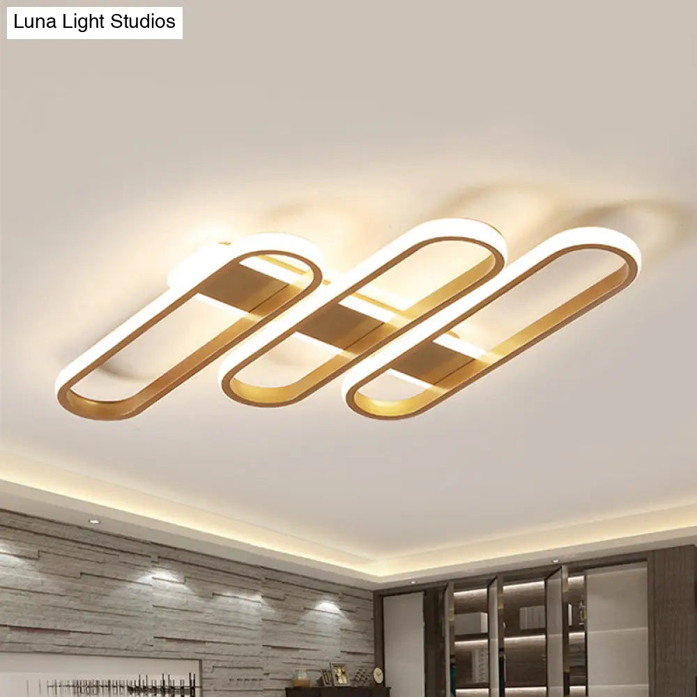 Modern Oval Led Gold Ceiling Lamp – Acrylic Flush Mount Lighting In Warm/White Light - Ideal For