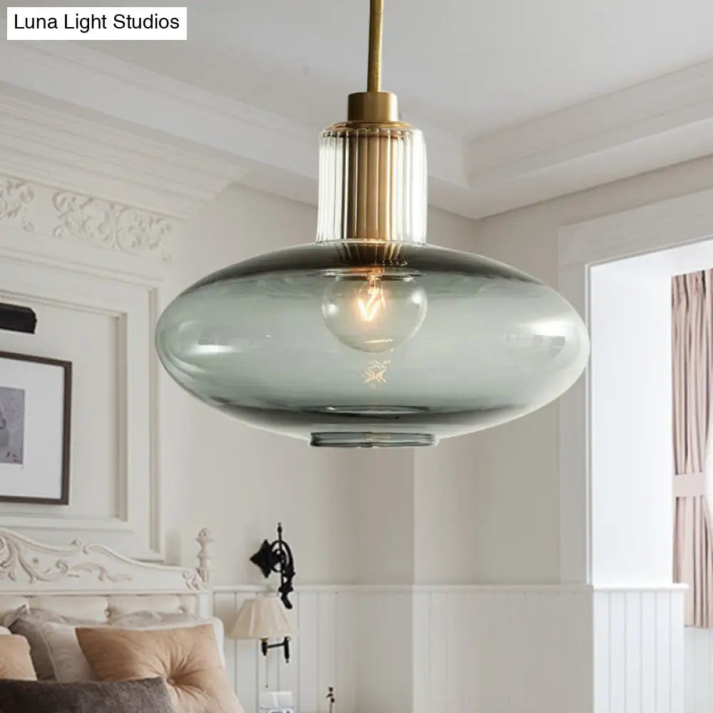 Modern Oval Pendant Light With Grey/Blue Glass - Ideal For Bedrooms