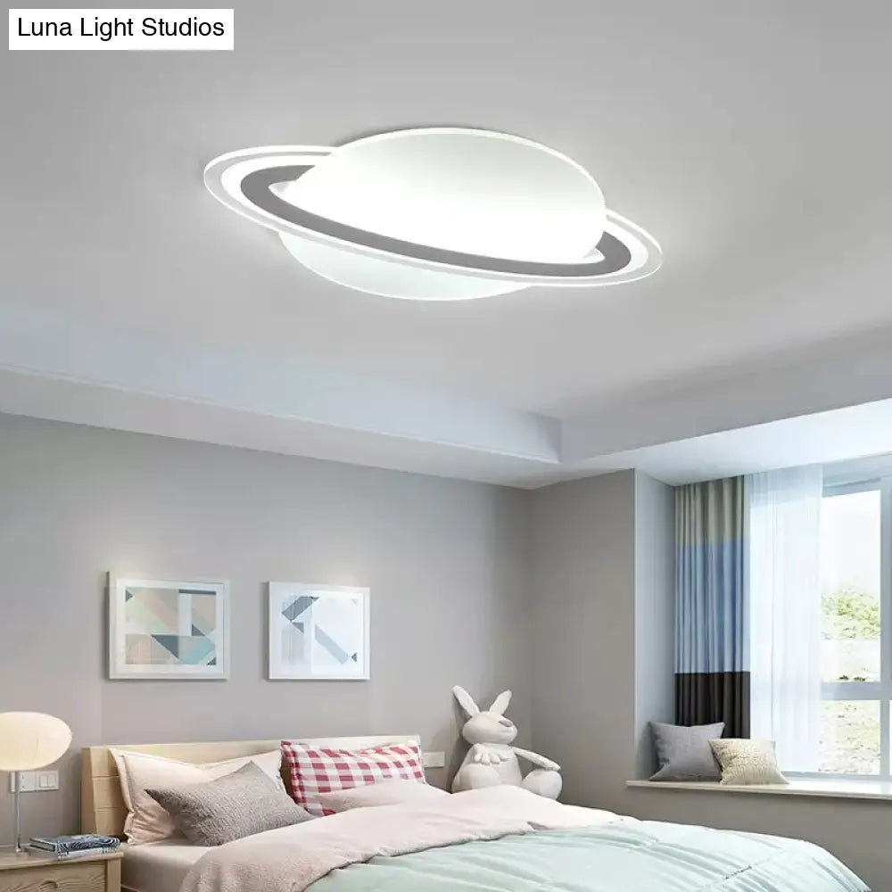 Modern Planet Shaped Ceiling Mount Light In White For Boys Bedroom