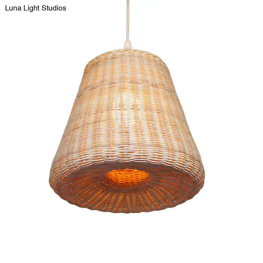 Modern Rattan Pendant Light With Conic Design And Beige Color - Ideal For Restaurants Farmhouse