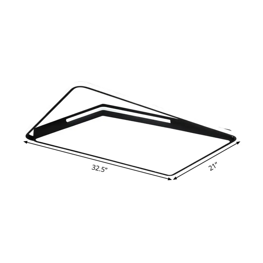 Modern Rectangle Ceiling Mounted Led Flush Light Fixture For Living Room - Black/White With