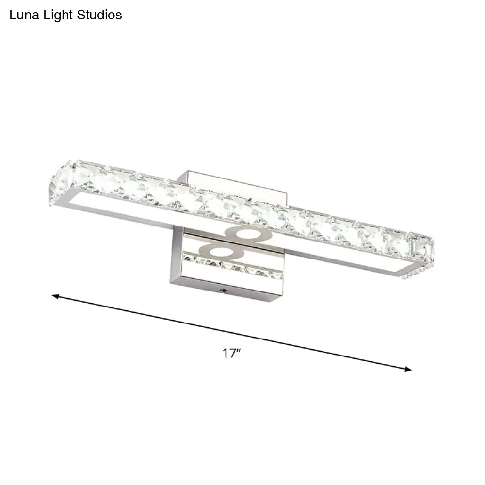 Modern Rectangle Vanity Wall Sconce With Clear Crystal Integrated Led - Bathroom Lamp