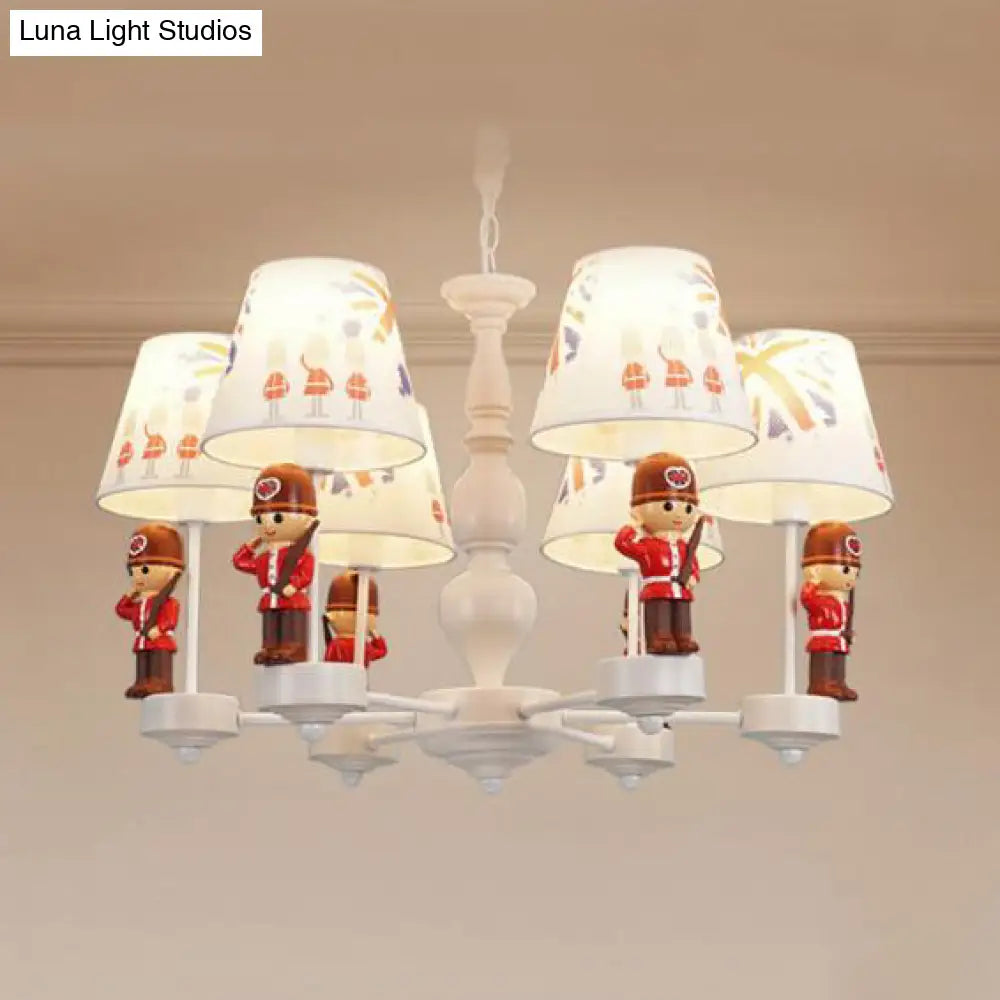 Modern Red And White Chandelier With Fabric Shade - Dining Room Soldier Hanging Lamp