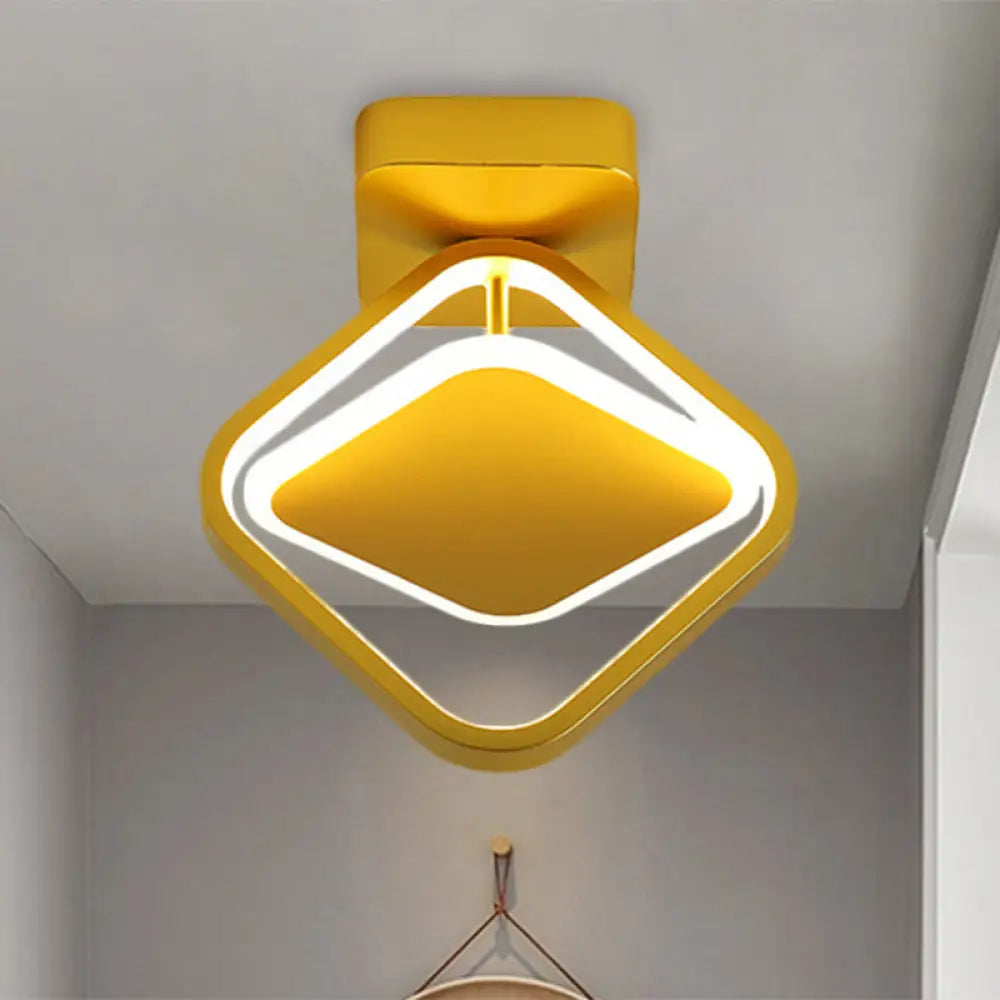 Modern Rhombus Frame Led Flushmount Light With Gold Finish & White/Warm / Warm