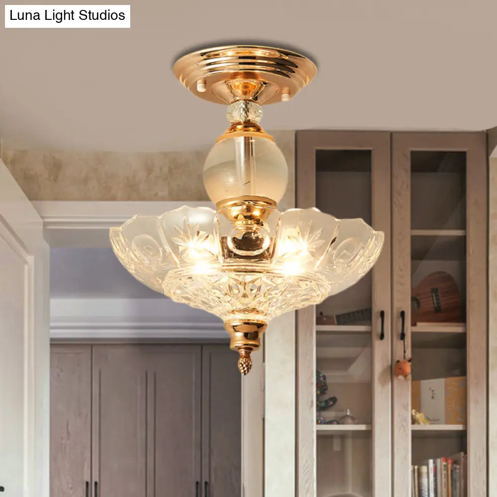 Modern Ribbed Glass Semi Flush Mount Light In Black/Gold - 12’/16’ Diameter 1 Crystal Ceiling