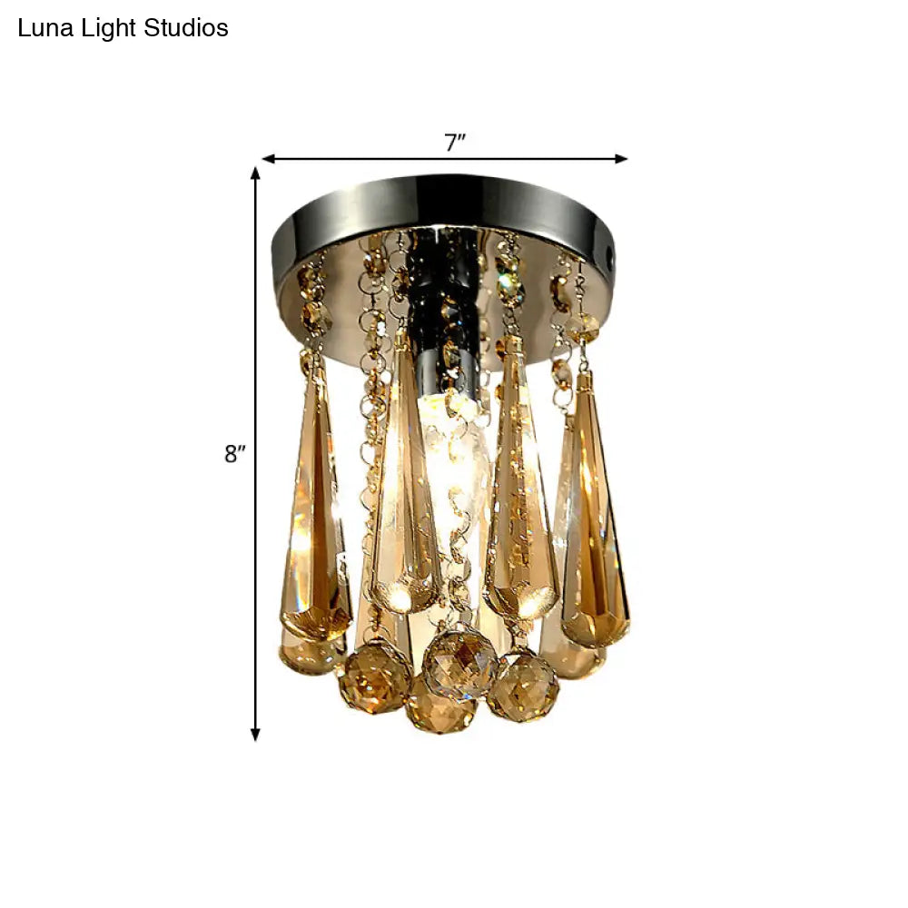 Modern Round Canopy Crystal Flush Mount Ceiling Lamp