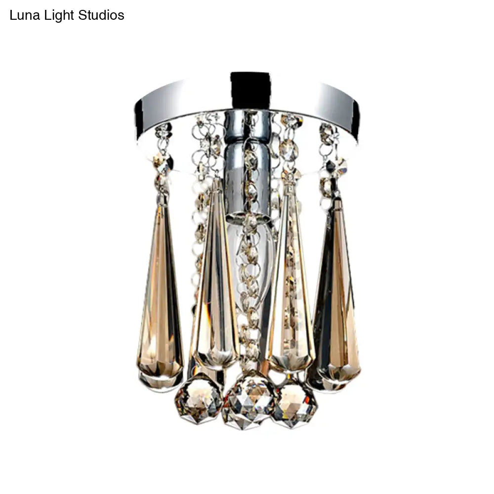 Modern Round Canopy Crystal Flush Mount Ceiling Lamp