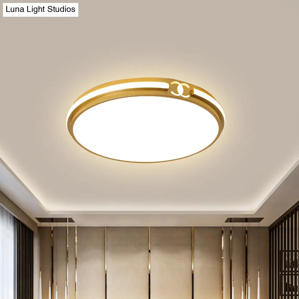 Modern Round Flush Mount Ceiling Light For Bedroom - Black/Gold Led Fixture In Warm/White