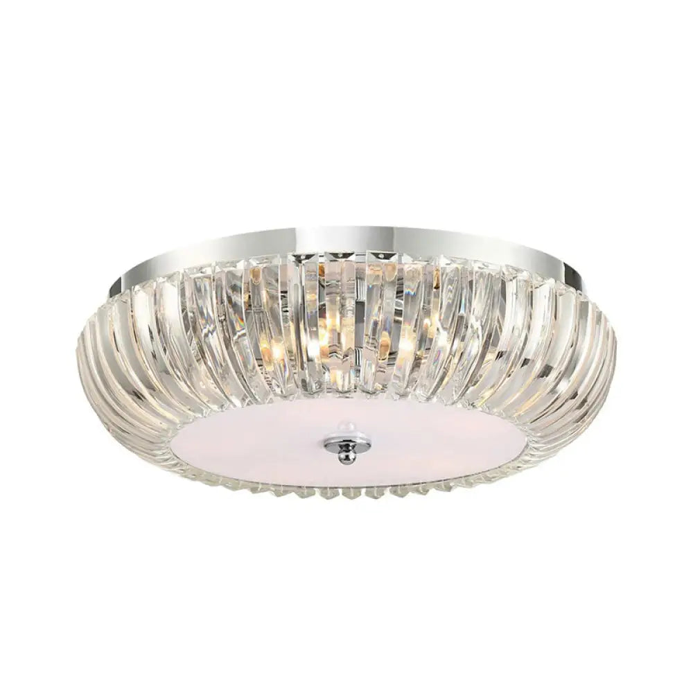 Modern Round Flush Mount Light With Clear Crystal Shade - 3/4 Lights Chrome Ceiling Flushmount