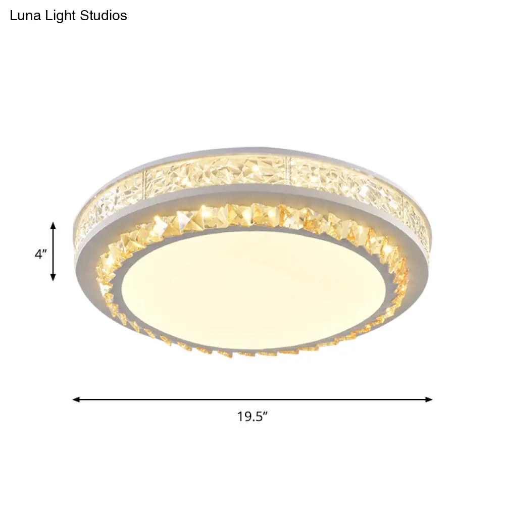 Modern Round Led Crystal Block Ceiling Lamp In White For Living Room