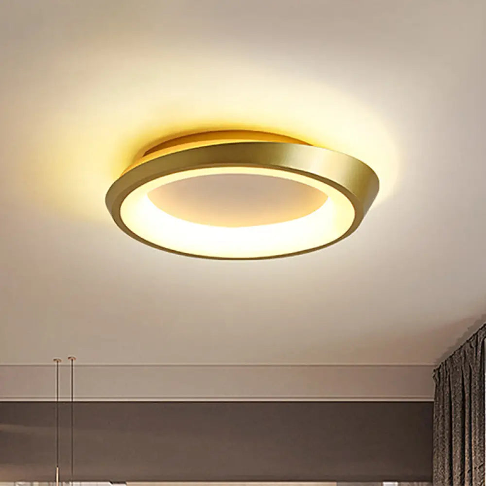 Modern Round Metallic Led Flush Mount Bedroom Light In Gold/Coffee With Warm/White Glow Gold / Warm