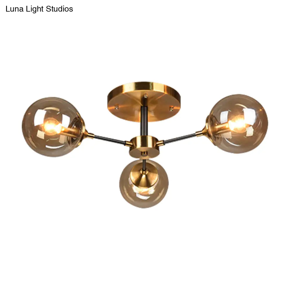 Modern Round Semi Flush Mount Lighting In White/Orange With Smoke Glass - 3/6/8 Light Gold Led