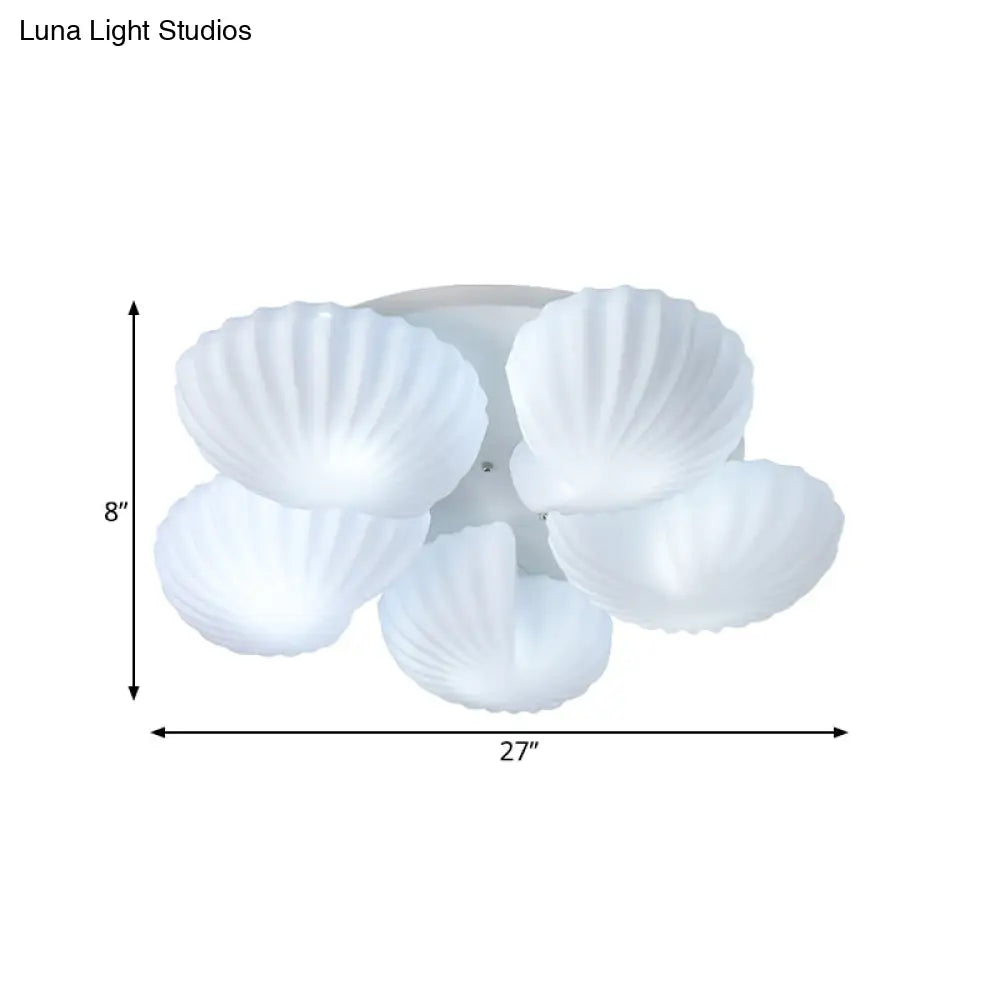 Modern Semi - Mount 5 - Light Ceiling Lamp With Frosted White Glass And Shell Scallop Design