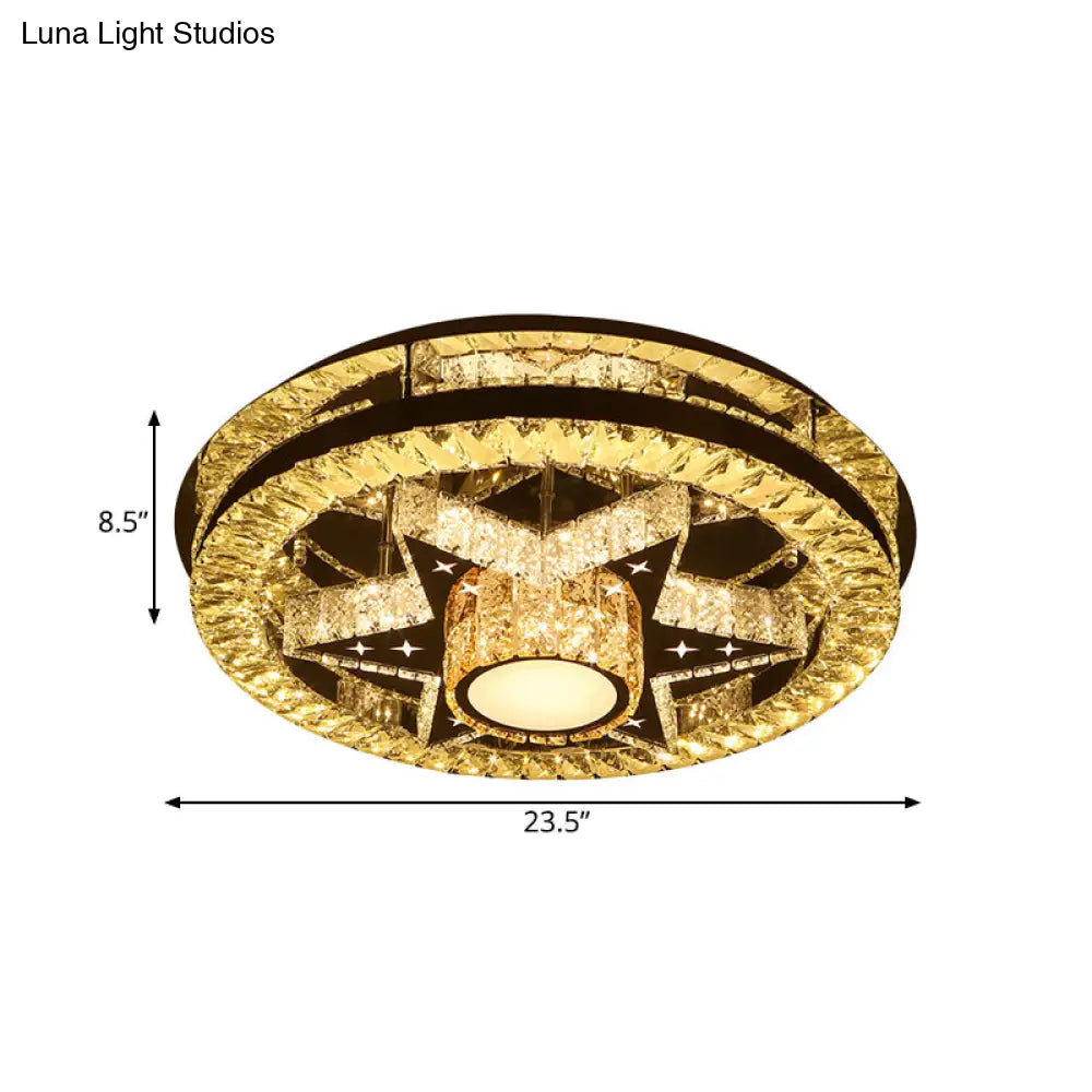Modern Semi Mount Led Ceiling Light With Crystal Accents - Clover/Star Bedroom Lighting In Chrome
