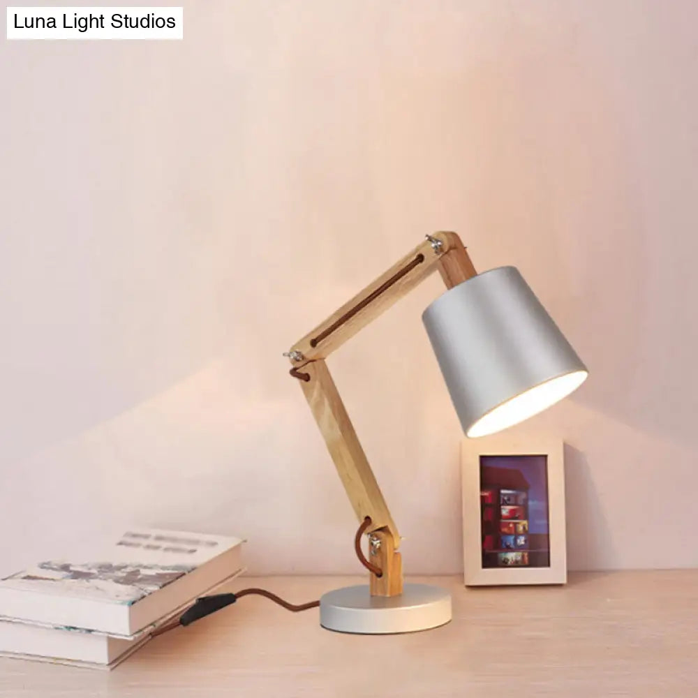 Modern Silver Metal Reading Lamp With Wood Swing Arm 1-Light Desk Light
