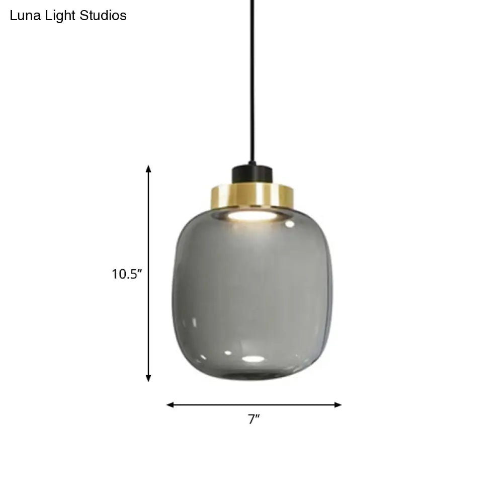 Modern Smoke Grey Glass Ellipse Pendant Light For Living Room With Adjustable Warm/White/Natural