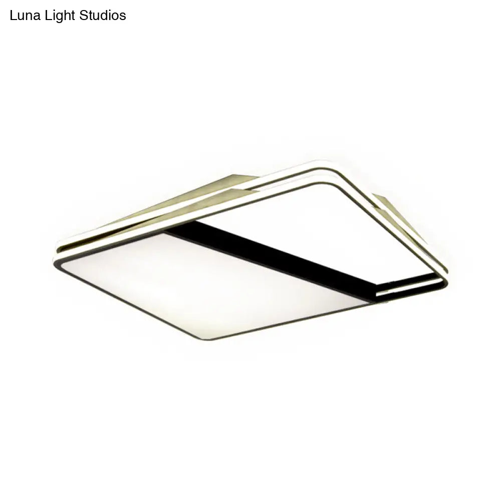 Modern Splicing Trapezoid Flush Ceiling Light - Metal Led Fixture In White/Warm 23.5’/35.5’ Wide