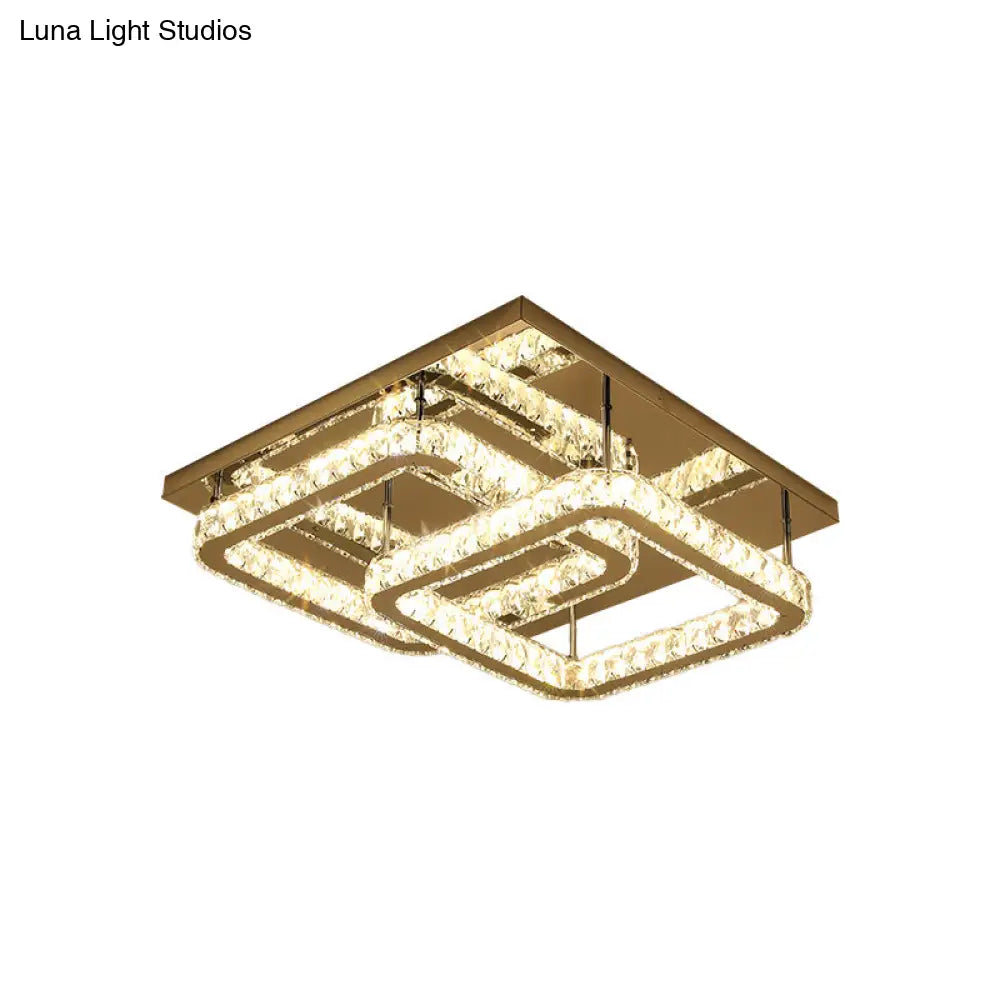 Modern Square Crystal Led Flush Mount Ceiling Light - Chrome Finish | Bedroom Lighting