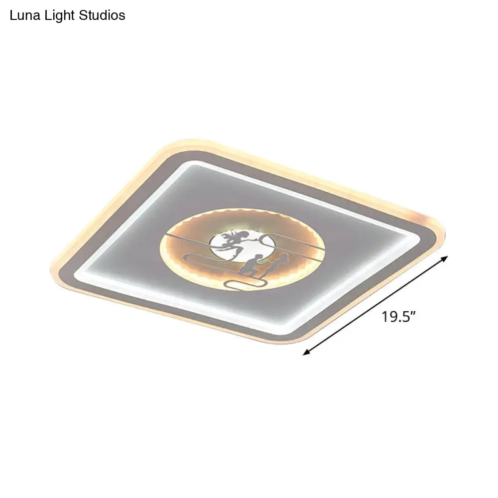 Modern Square Flushmount Led Light - Acrylic White Lamp With Lovers Pattern
