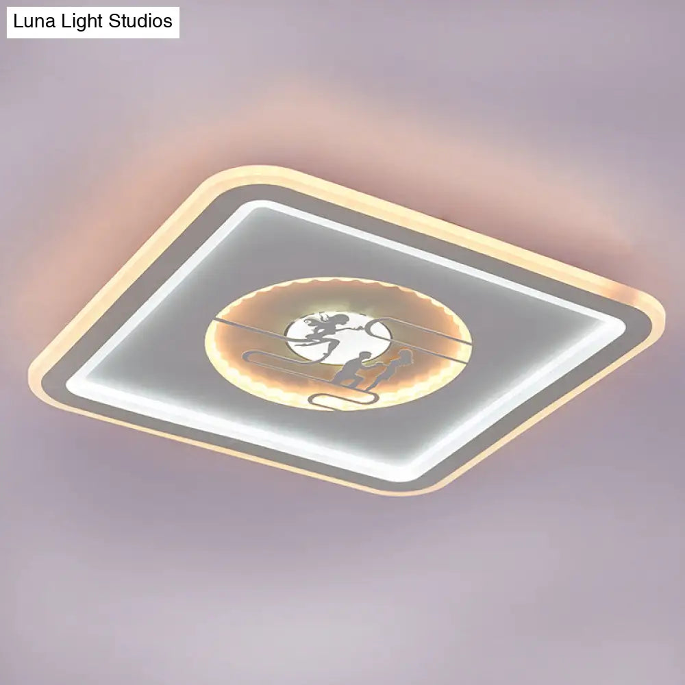 Modern Square Flushmount Led Light - Acrylic White Lamp With Lovers Pattern