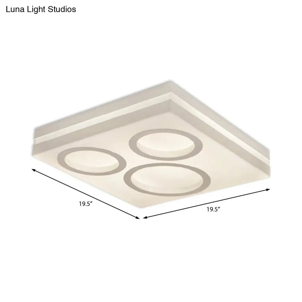 Modern Square Led Ceiling Light With Circular Pattern Acrylic White Finish - Ideal For Living Room
