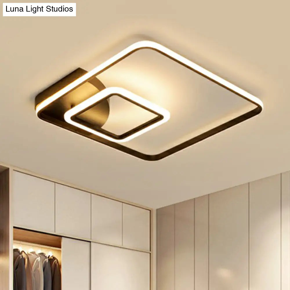 Modern Square Led Flush Mount Black Metal Ceiling Light Fixture For Hotels