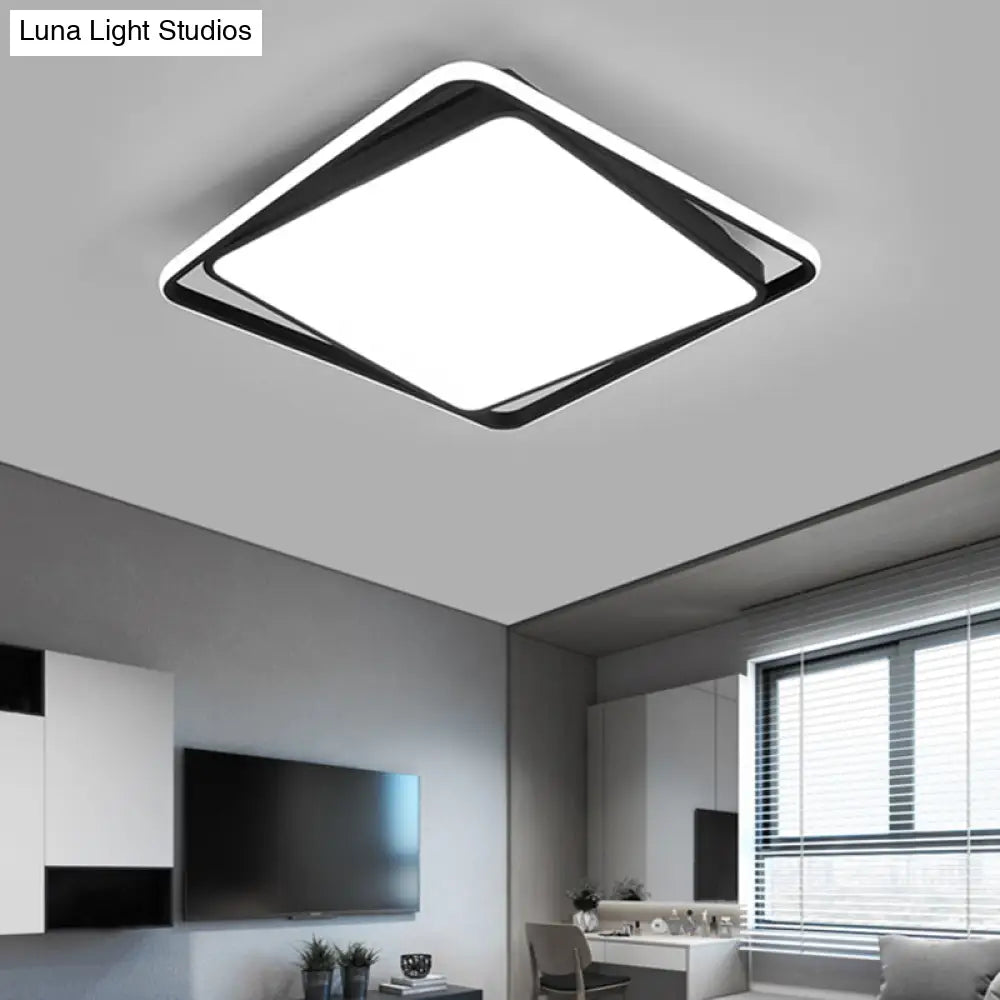 Modern Square Led Surface Mount Ceiling Light - Nordic Acrylic Black Flushmount For Bedroom