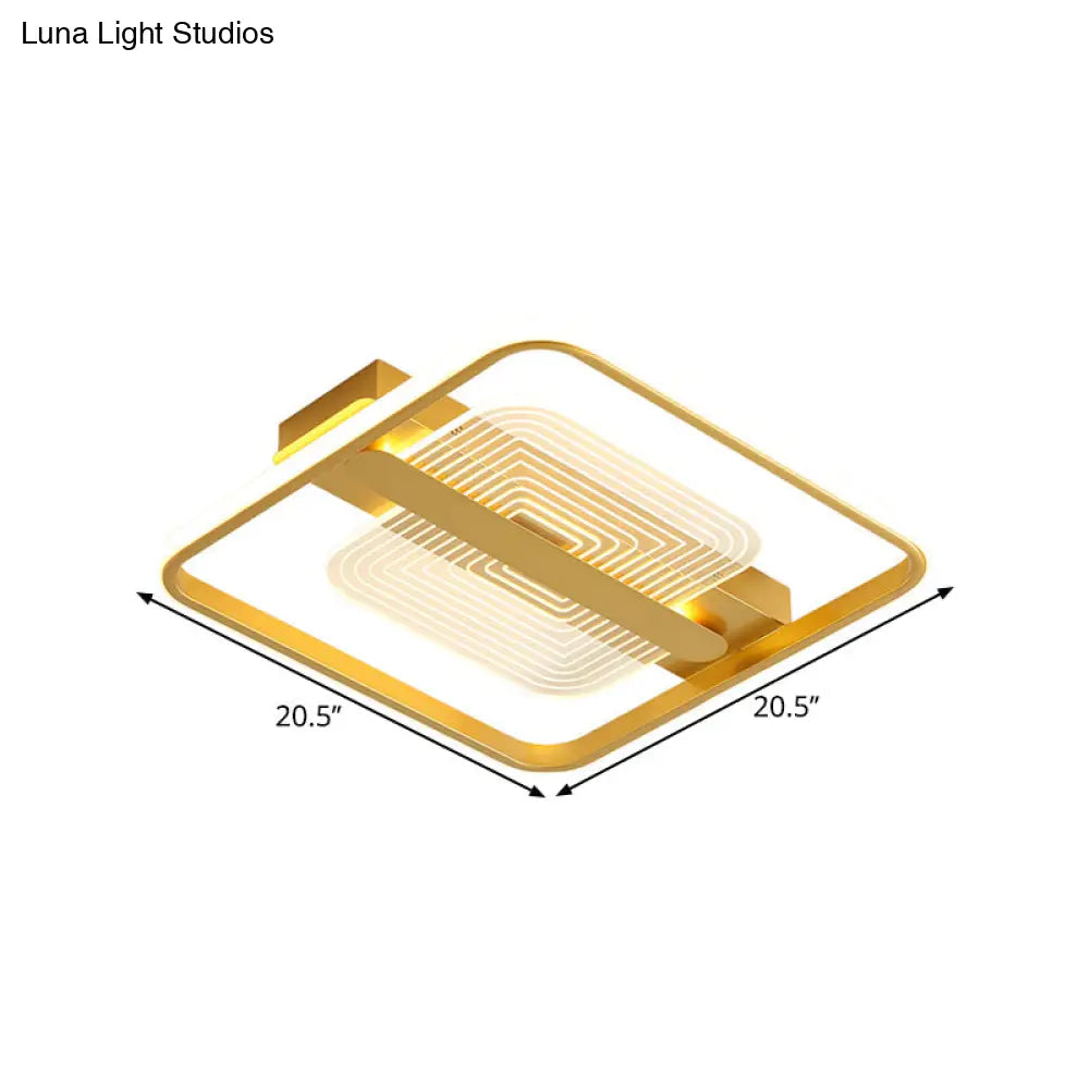 Modern Square Metallic Gold Led Flush Mount Lamp In Warm/White 16.5’/20.5’ Width