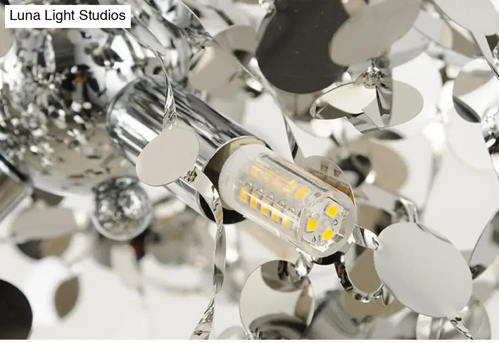Modern Stainless Steel Leaf Pendant Light - Sequin Chandelier (3-Light) For Clothing Store