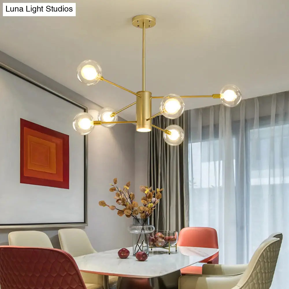 Modern Starburst Hanging Chandelier Light For Living Room - Clear Globe Glass Ceiling Pendant