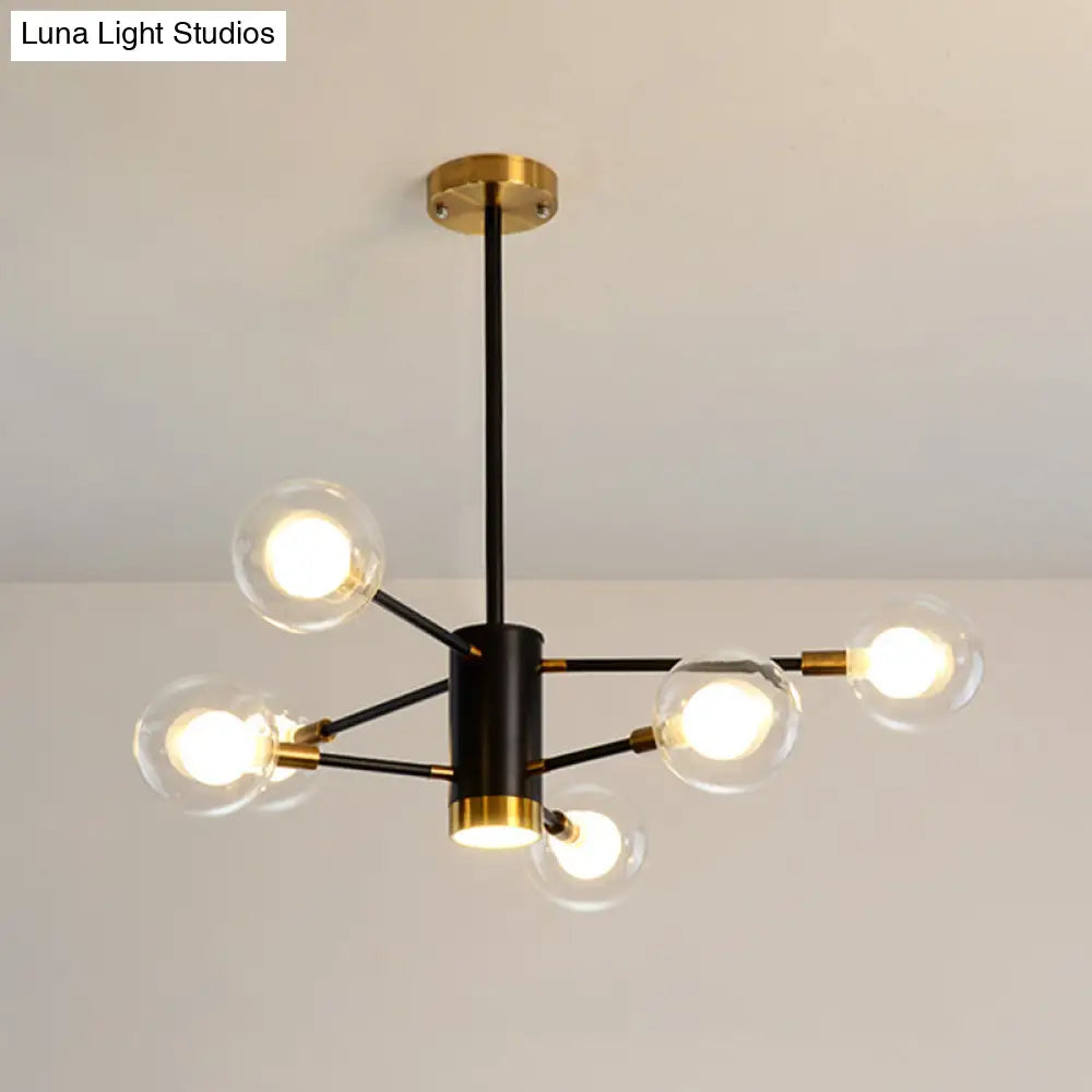 Modern Starburst Hanging Chandelier Light For Living Room - Clear Globe Glass Ceiling Pendant