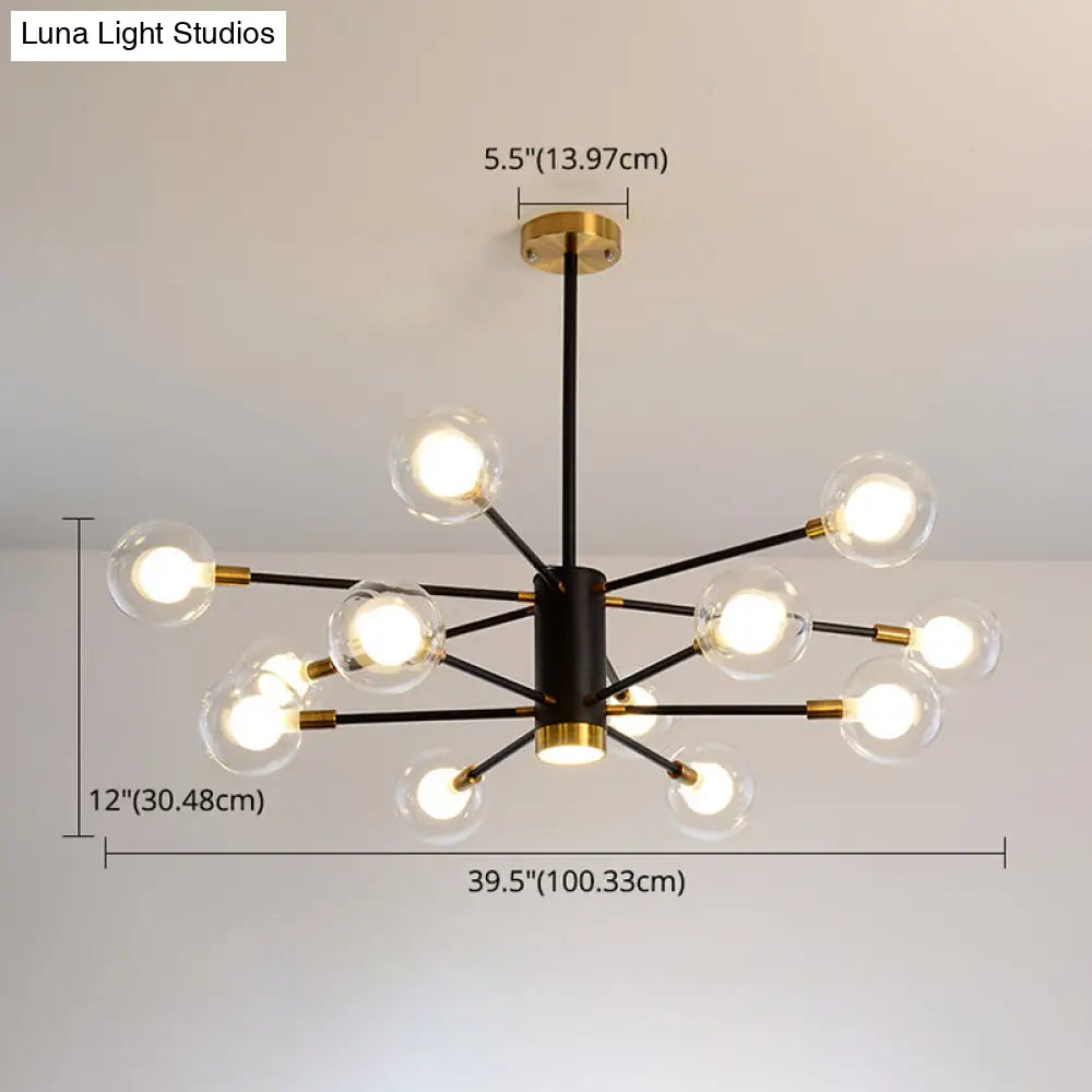 Modern Starburst Hanging Chandelier Light For Living Room - Clear Globe Glass Ceiling Pendant
