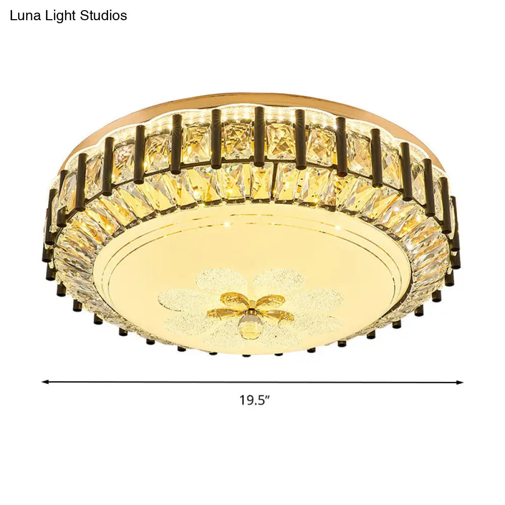 Modern Style Black Gear Ceiling Lamp With Led Faceted K9 Crystal Flush Mount Fixture - 3Rd
