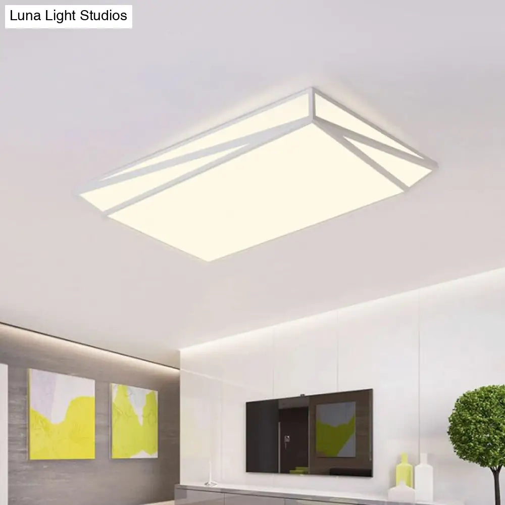 Modern Style Led Ceiling Fixture - White Rectangle Mount Light For Office & Restaurant Use