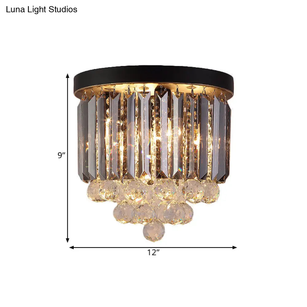Modern Tapered Flush Mount Fixture Clear Crystal Draping Ceiling Light In Black - 2/4 Heads