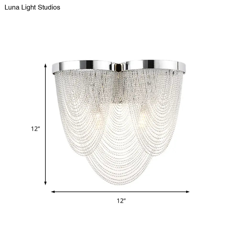 Modern Tassel Wall Light With 2 Aluminum Lights In Chrome Finish For Bedroom