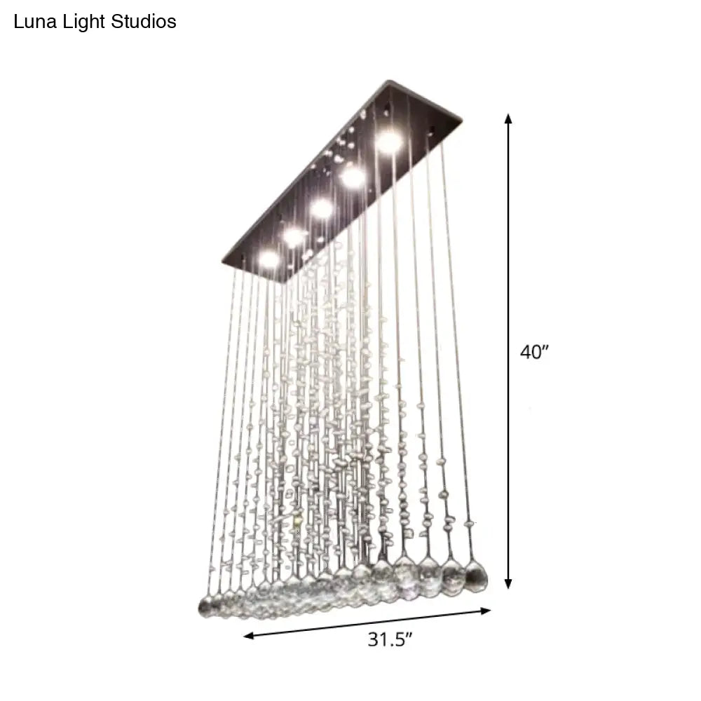 Modern Triangle Crystal Orb Flushmount Ceiling Light Fixture - 5 Lights Stainless Steel