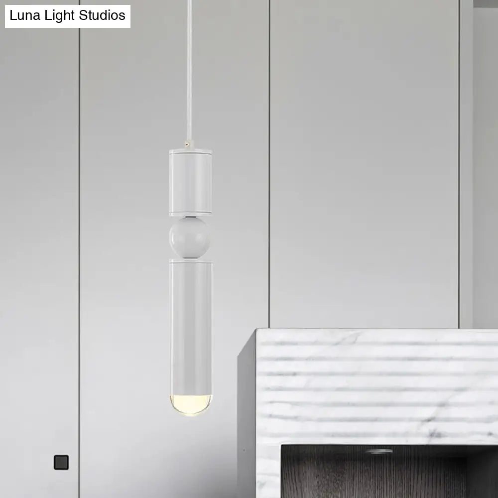 Modern Tube Hanging Light - Metal Black/White/Brass Led Suspension Pendant In Warm Ideal For Dining