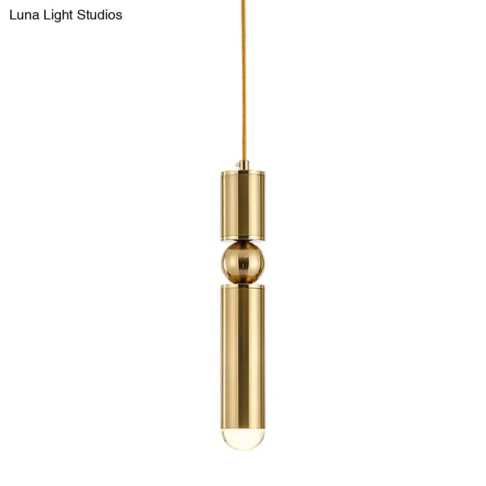 Modern Tube Hanging Light - Metal Black/White/Brass Led Suspension Pendant In Warm Ideal For Dining