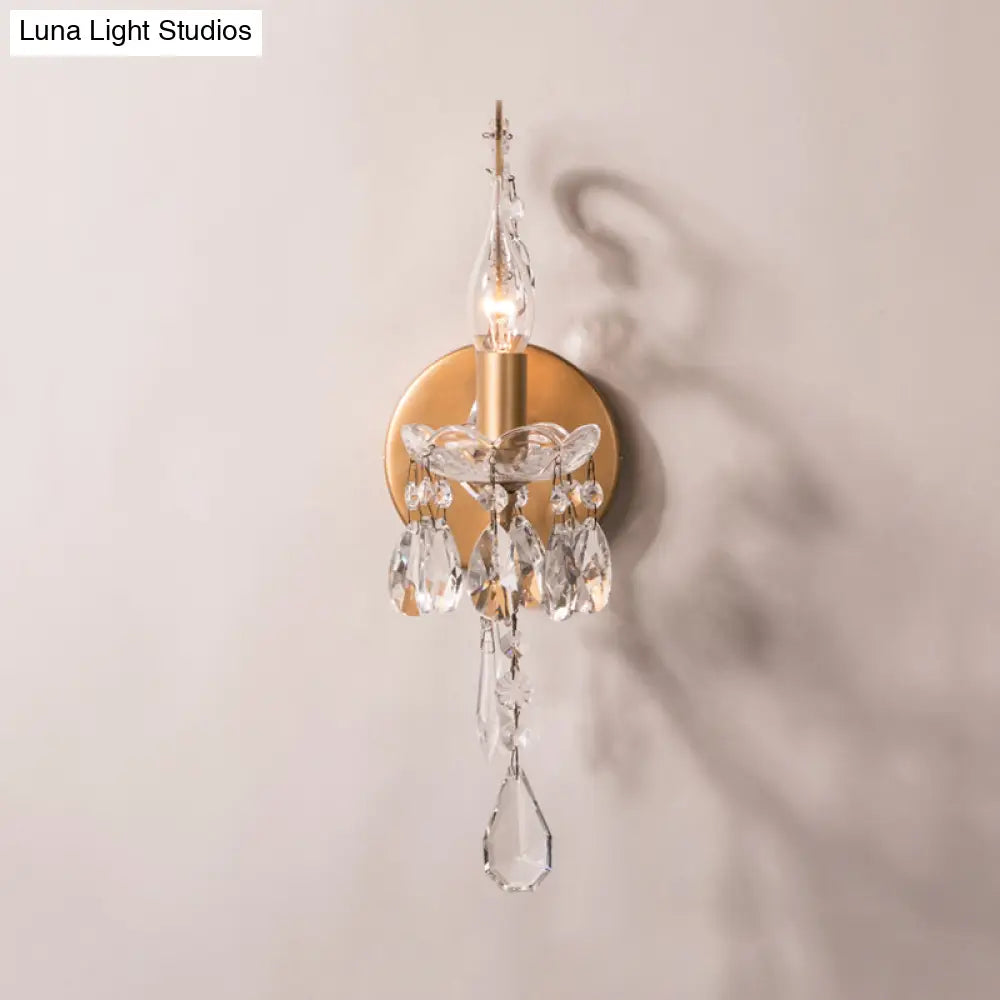 Modern Wall Mount Metal Candelabra Sconce Light With Crystal Drop (Silver/Gold)