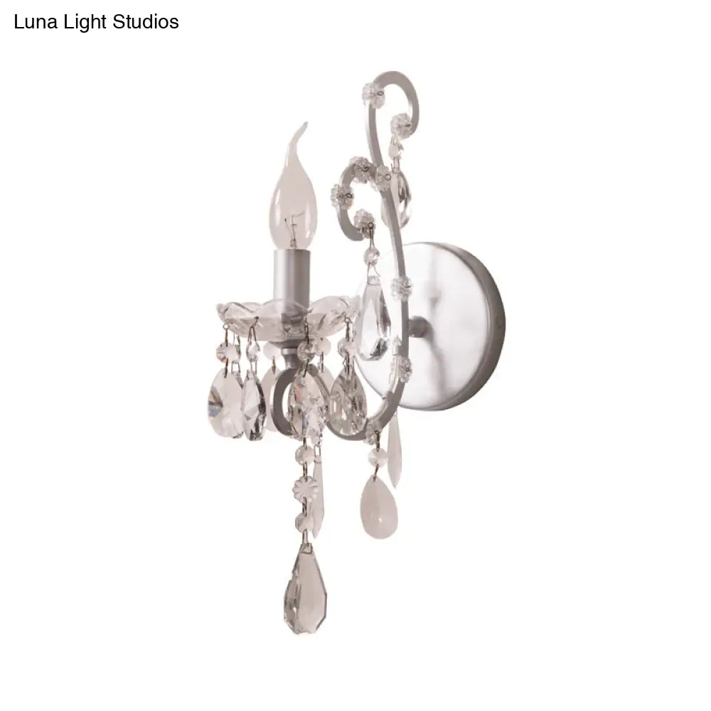 Modern Wall Mount Metal Candelabra Sconce Light With Crystal Drop (Silver/Gold)