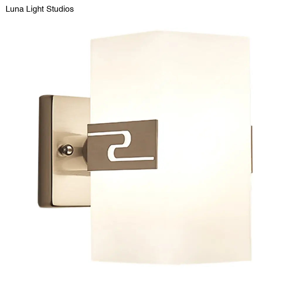 Modern Wall Mounted Nickel Cuboid Sconce Lamp With White Glass - Ideal For Corridors