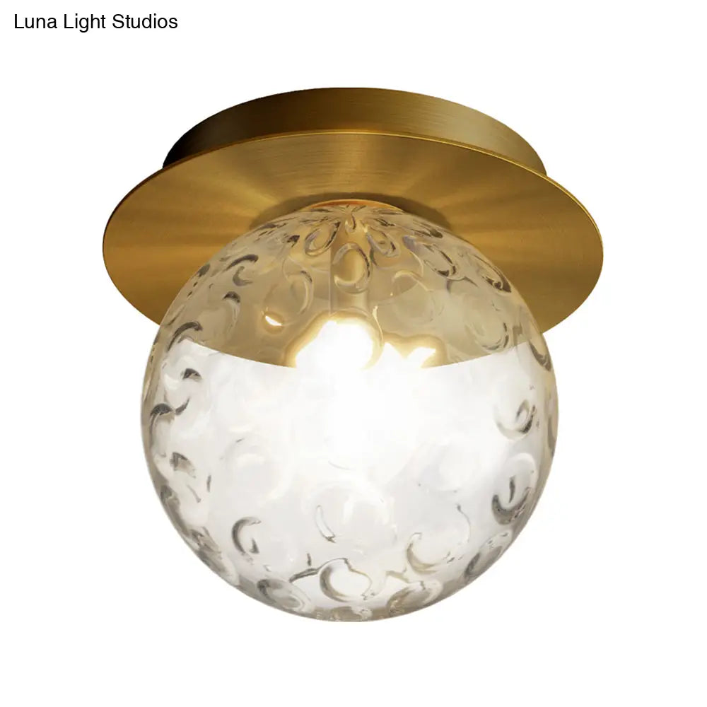 Modern Water Glass Globe Flush Pendant Light - Clear Indoor Ceiling Mount With 1 Bulb