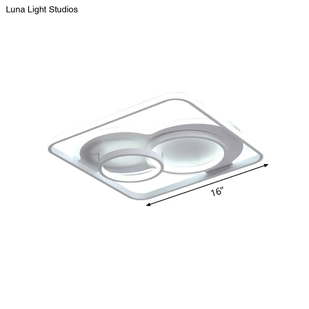 Modern White Acrylic Ceiling Light With Led Flush Mount - 16’/19.5’ Diameter Warm/White Square Frame