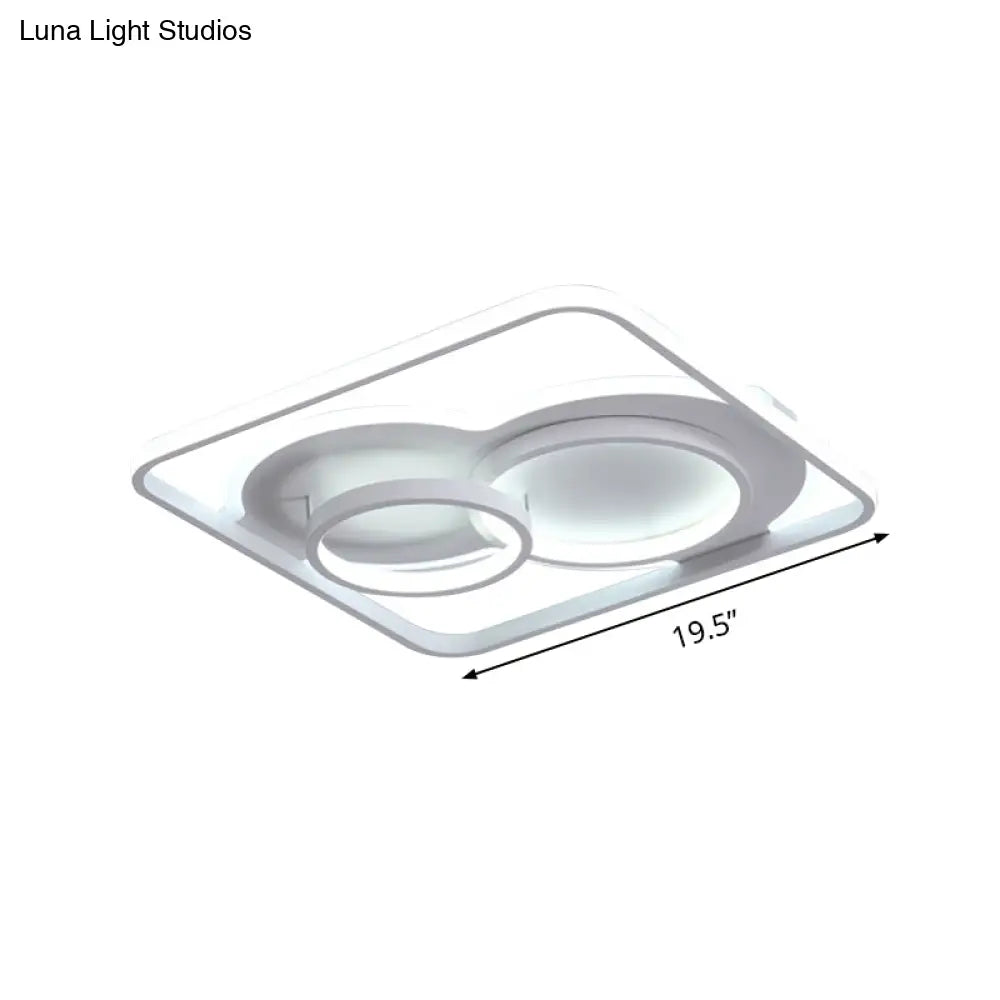 Modern White Acrylic Ceiling Light With Led Flush Mount - 16’/19.5’ Diameter Warm/White Square Frame
