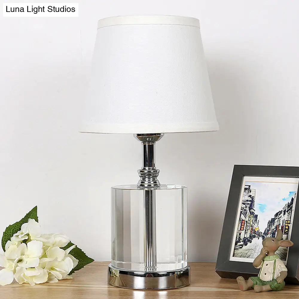 Modern White Bedside Table Lamp With Clear K9 Crystal Cylinder