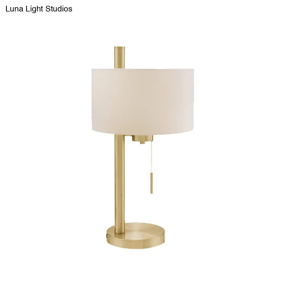 Modern White Cylinder Small Desk Lamp With Fabric Shade - Perfect For Task Lighting