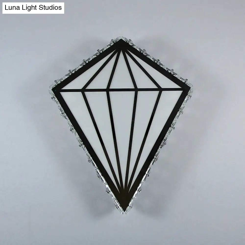 Modern White Diamond Led Wall Sconce With Crystal Deco - Warm/White Light