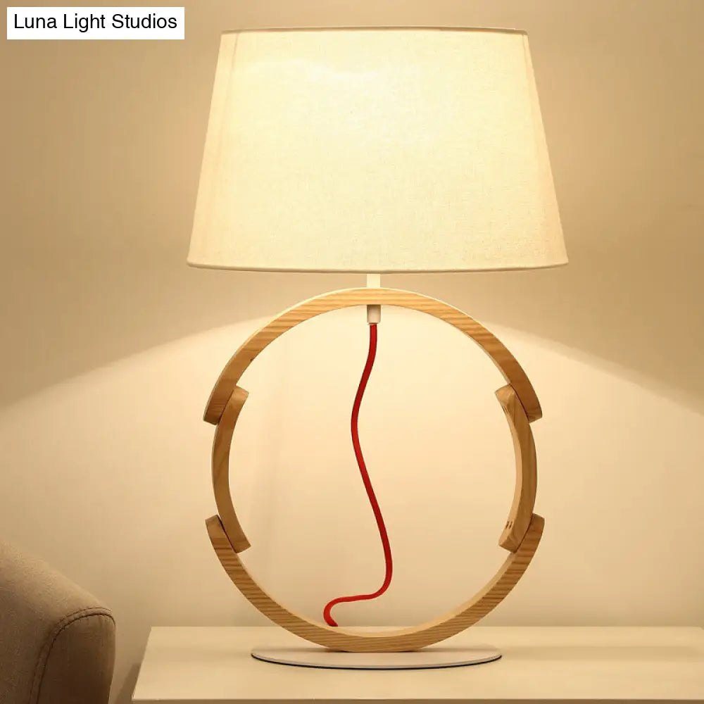 Modern White Drum Table Lamp With Fabric Shade - 1 Bulb Desk Light
